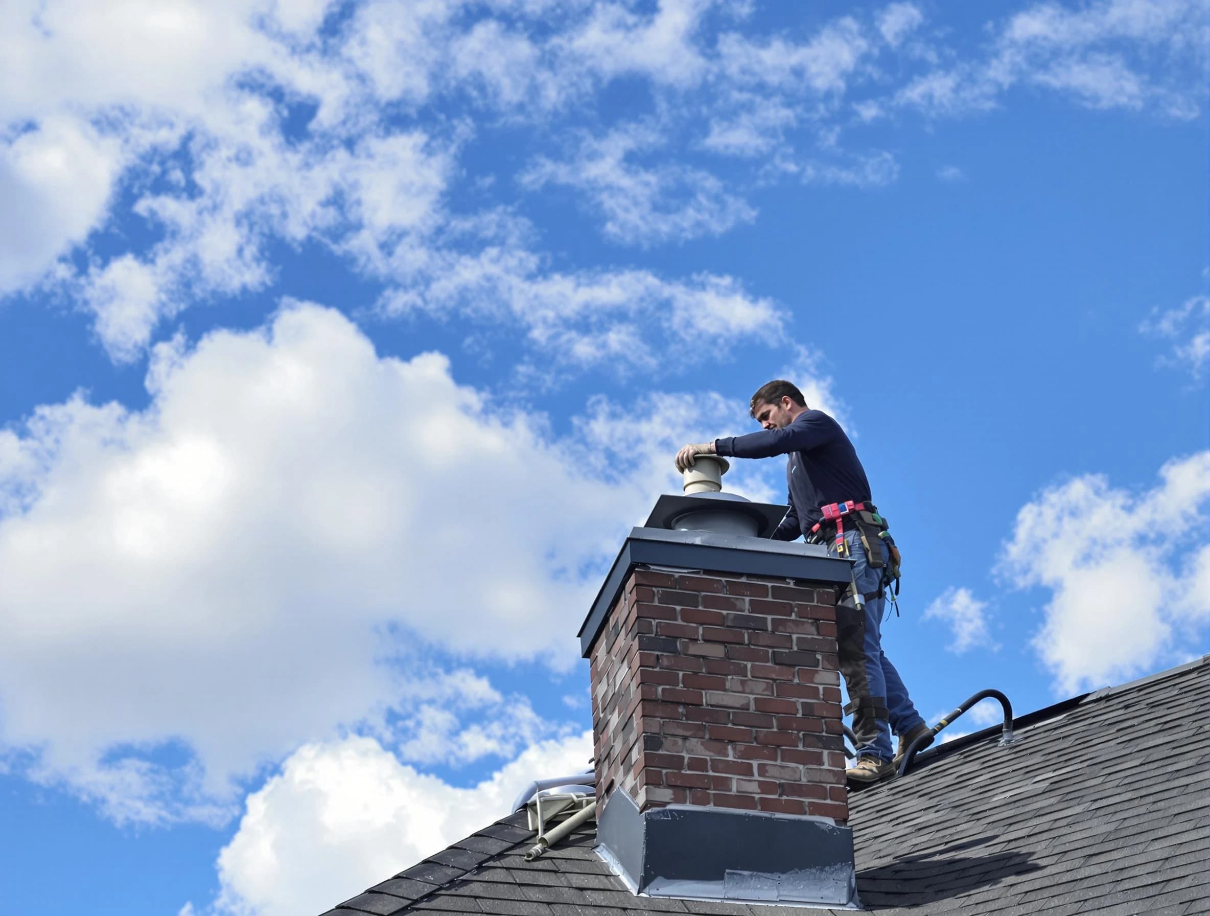 Teaneck Chimney Sweep installing a sturdy chimney cap in Teaneck, NJ