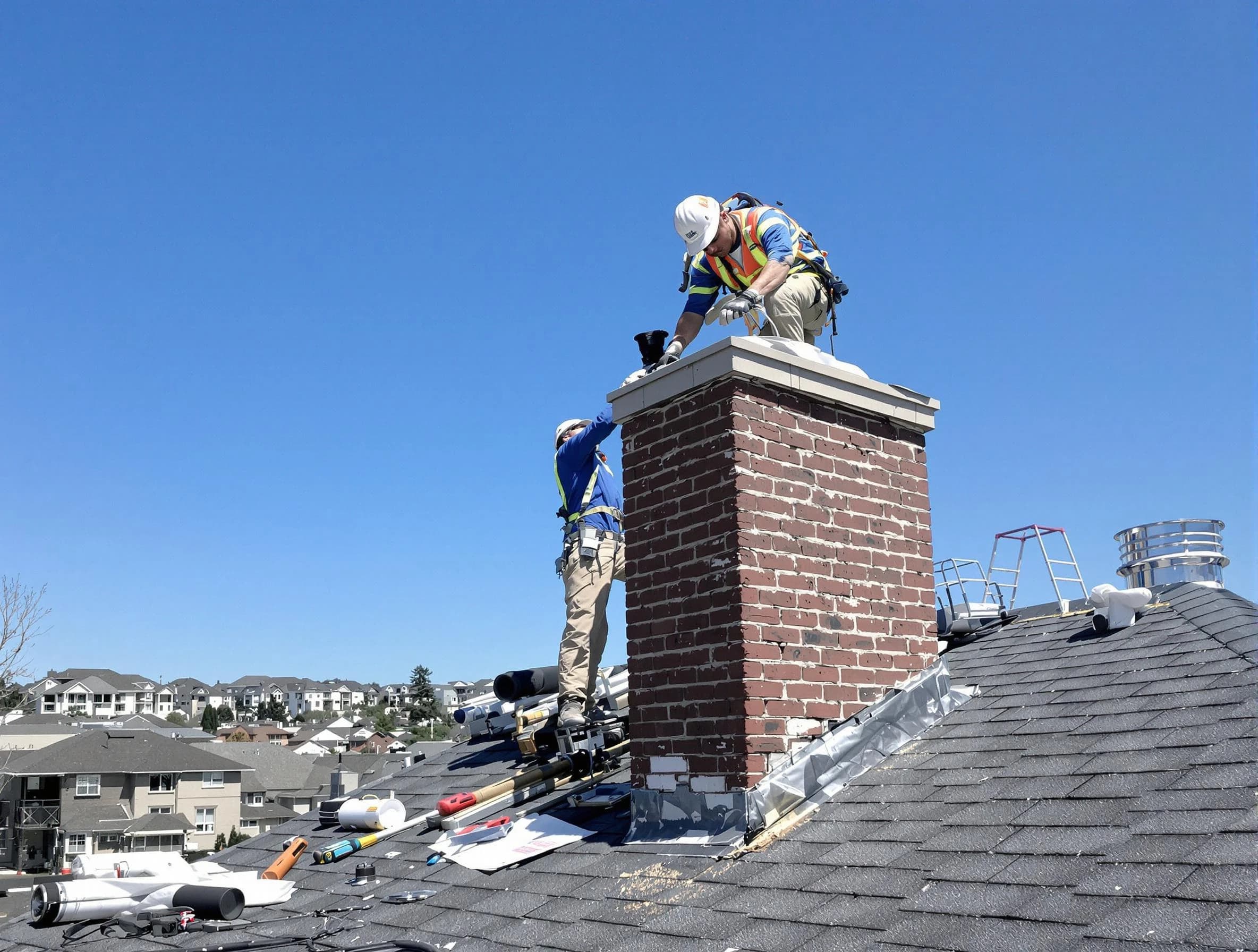Teaneck Chimney Sweep repairing a chimney crown in Teaneck, NJ