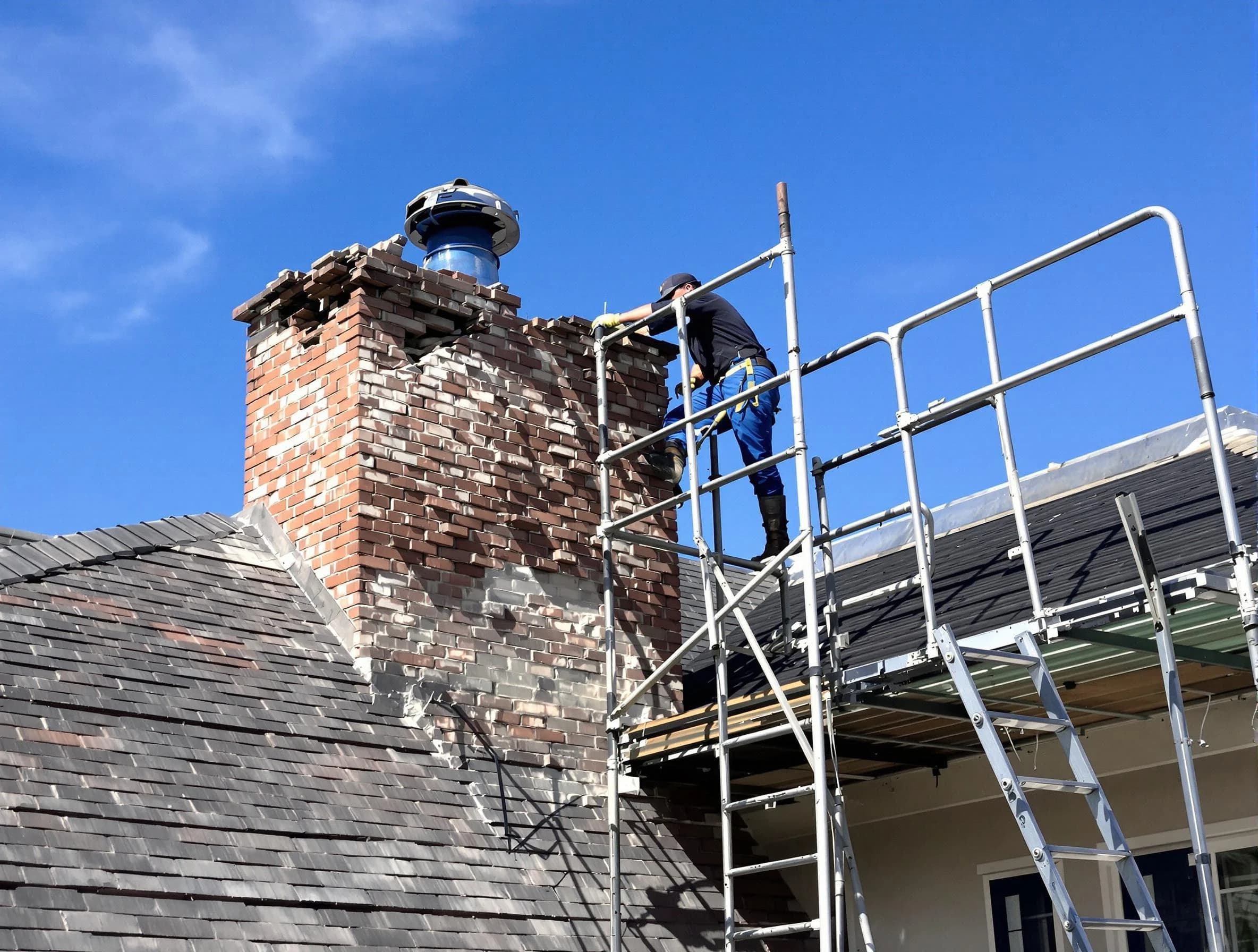 Rebuilding a chimney structure by Teaneck Chimney Sweep in Teaneck, NJ