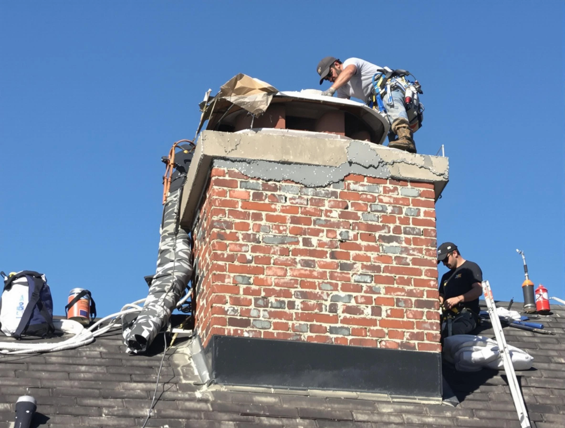 Teaneck Chimney Sweep installing a custom chimney crown in Teaneck, NJ