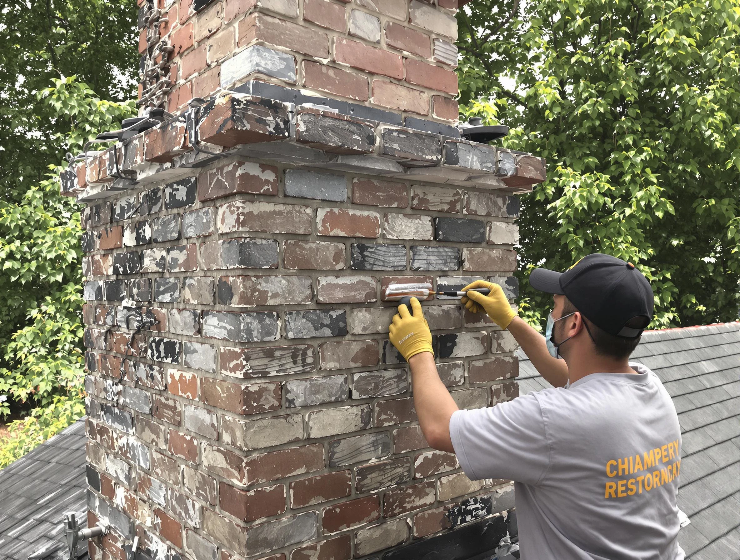 In-progress chimney restoration by Teaneck Chimney Sweep in Teaneck, NJ